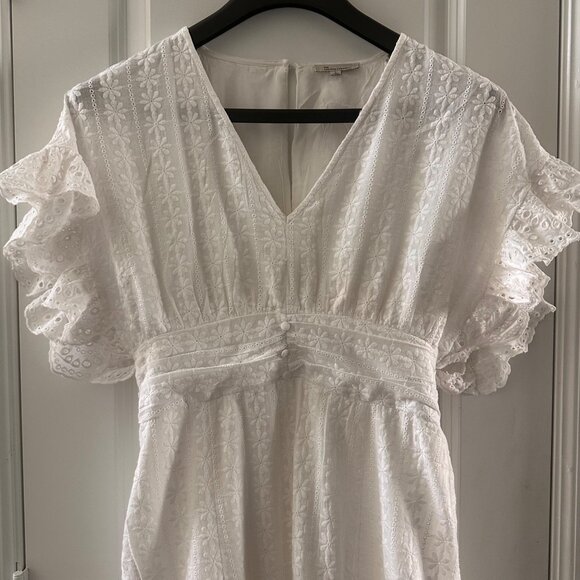 White Eyelet Lace Ruffle Sleeve Dress By The Clothing Company L - Picture 8 of 8